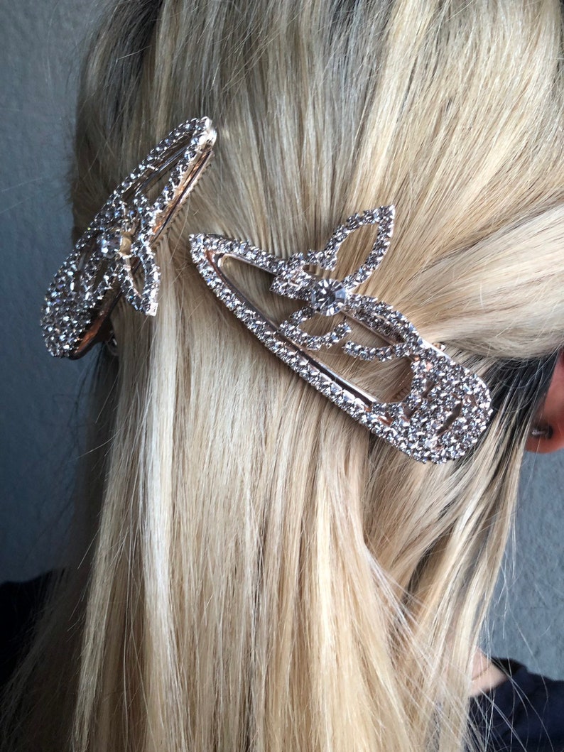 Fake Diamond 2 Clips Pearl Embellished Diamond Hair Bow Etsy