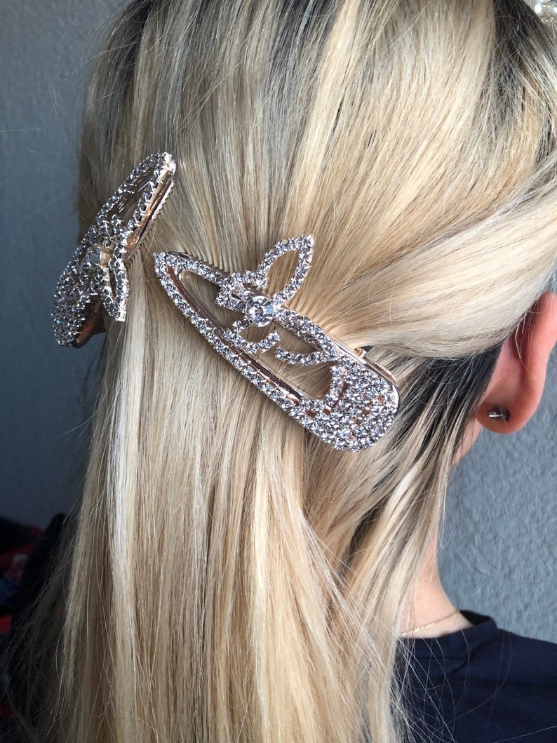 Fake Diamond 2 Clips Pearl Embellished Diamond Hair Bow Etsy