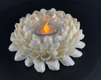 Shimmering Flower Seashell Candle Holder Handmade and Hand Painted on Florida Ark Shells