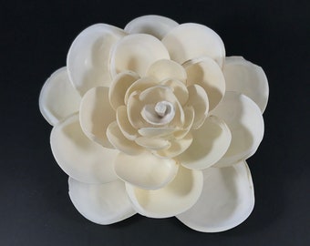 White Pearl Metallic Painted Camellia Seashell Flower handmade with Dosinia SeaShells