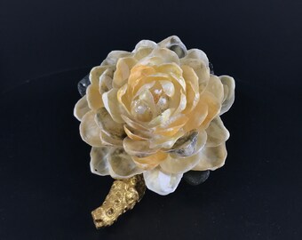 Sunset to Dusk Forever Rose Seashell Jingle Flowers with Antique Seaglass Leaves and Coral Display Branch