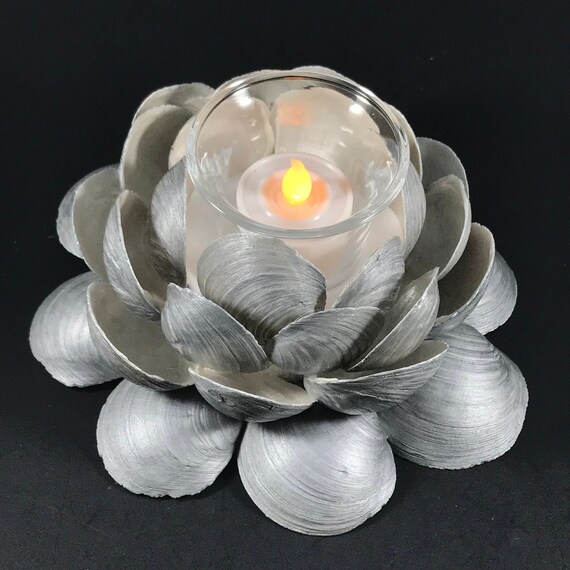 Blooming Silver Flower Candle Holder for LED Tea Lights Handmade