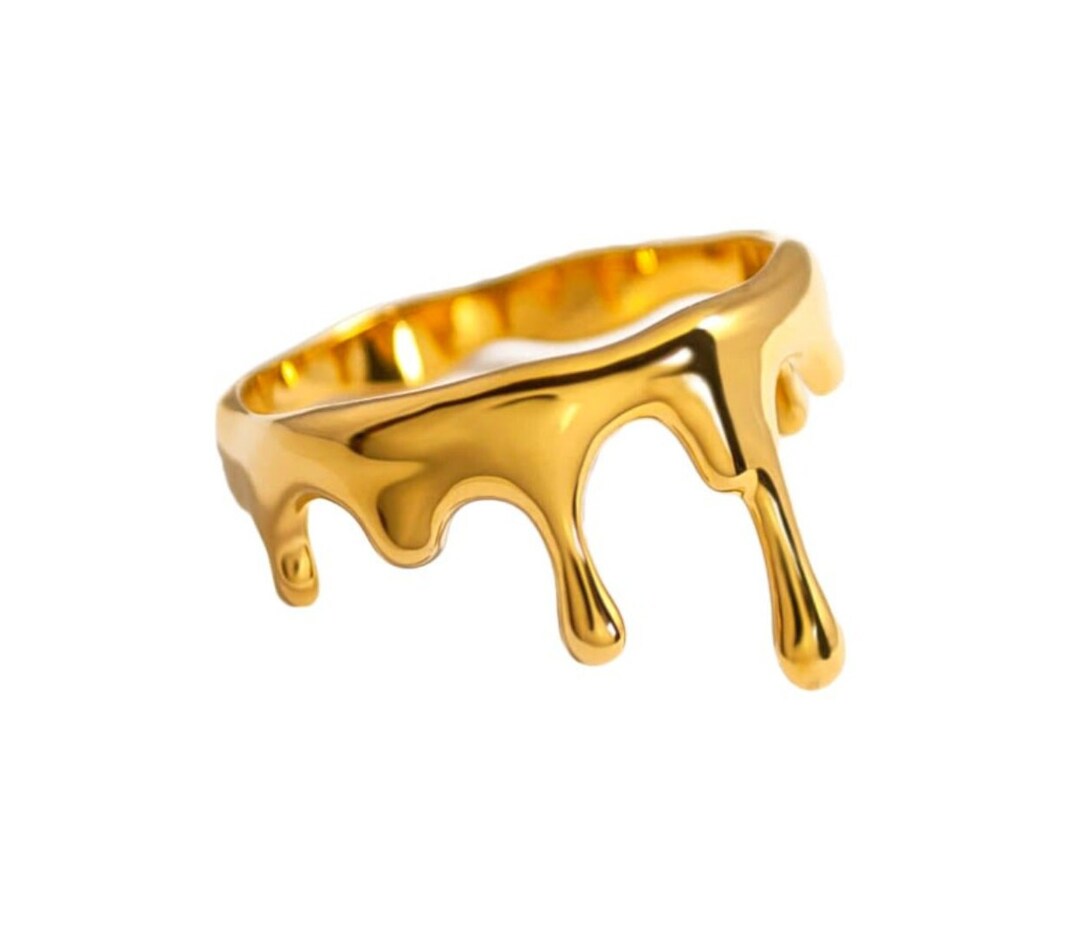 925 Sterling Silver Gold Honey Drip Ring, Honey Ring, Gold Drip Vermeil