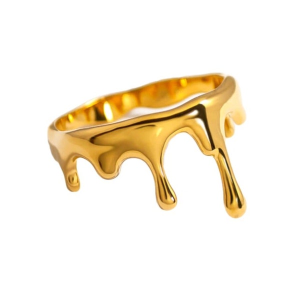 925 Sterling Silver Gold Honey Drip Ring, Honey Ring, Gold Drip Vermeil Ring, Gold Statement Ring, Gift for her, Rosh Hashana Gift, Judaica
