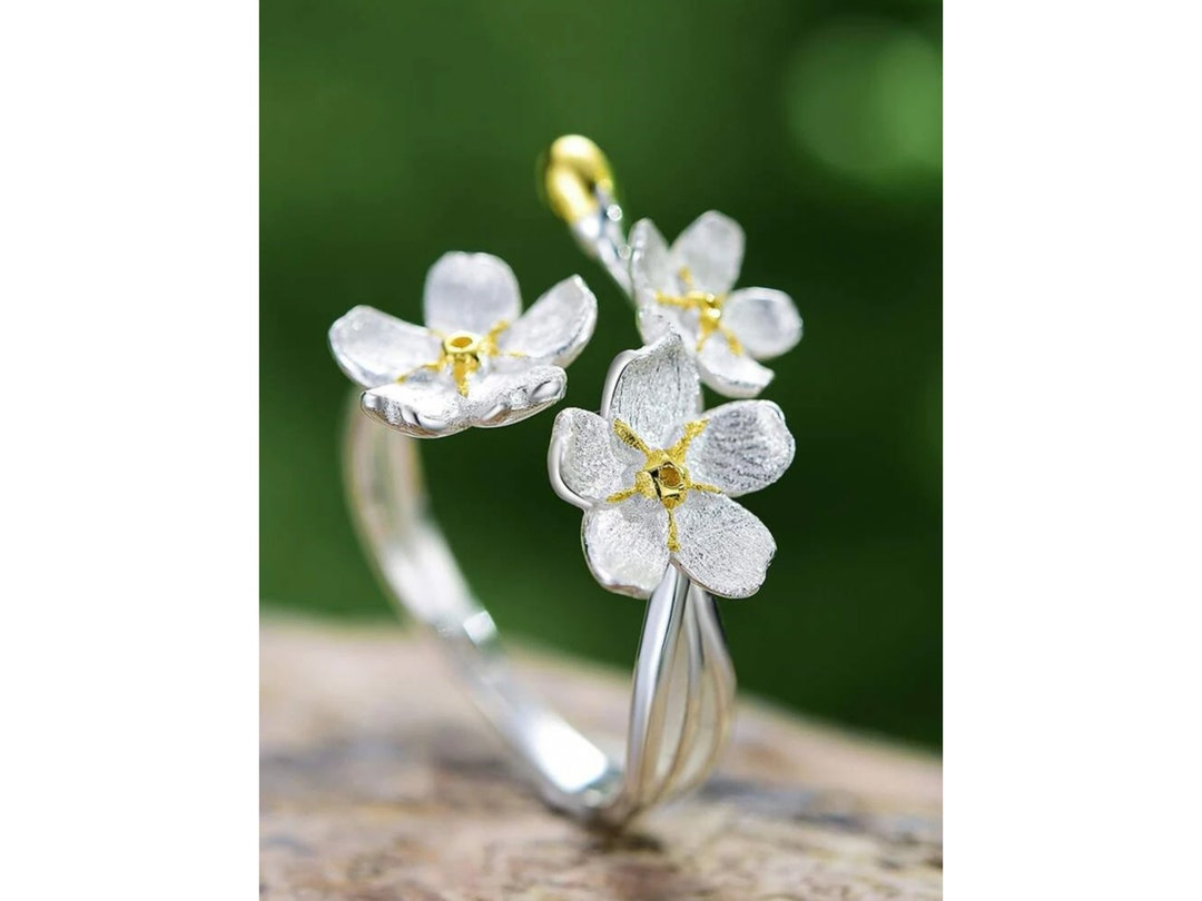 925 Sterling Silver Me Not Flower Ring, Gifts for Her, Bridesmaid Gifts, Adjustable Ring