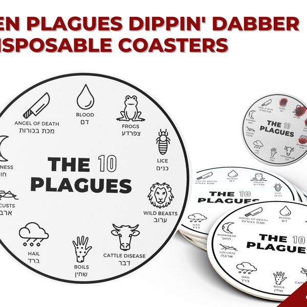 Passover Ten Plagues Dippin' Dabber Disposable Coasters, Pesach Ten Plagues Coaster Set, Jewish Holiday, Pesach Gift