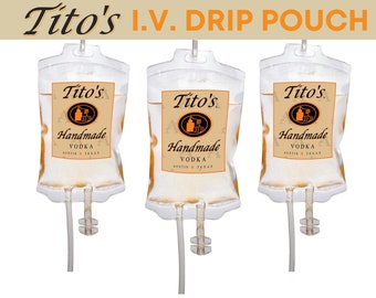 Tito's Vodka I.V. Drip Therapy Drink Pouch, Vodka Drink Pouch, IV Drip Drink Bag, Cocktail IV, Vodka Glasses