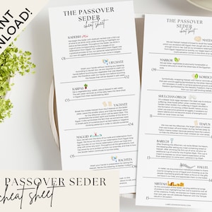 Printable Passover Seder Cheat Sheet, Pesach Seder Haggadah Guide, Passover Haggadah Instant Download image 1