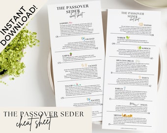 Printable Passover Seder Cheat Sheet, Pesach Seder Haggadah Guide, Passover Haggadah Instant Download
