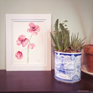 Poppy Floral Watercolor | Matted Watercolor | Original Watercolor Painting