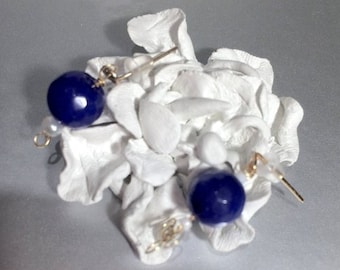 Gold Earrings made of 9 ct gold studs and 18 kt gold for the rest of the earrings, blue sapphire, Gift for her