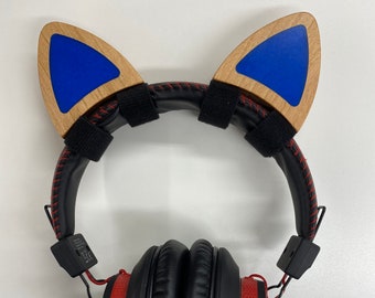 Orejas de gato de madera para auriculares Aliso / Resina azul