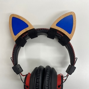 Wooden Cat Ears for Headphones Alder/Blue Resin