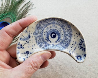 Moon decor occult gifts clay ring dish Moon jewelry dish gothic home d\u00e9cor Ceramic jewelry dish crescent moon