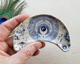 Moon decor occult gifts clay ring dish Moon jewelry dish gothic home d\u00e9cor Ceramic jewelry dish crescent moon