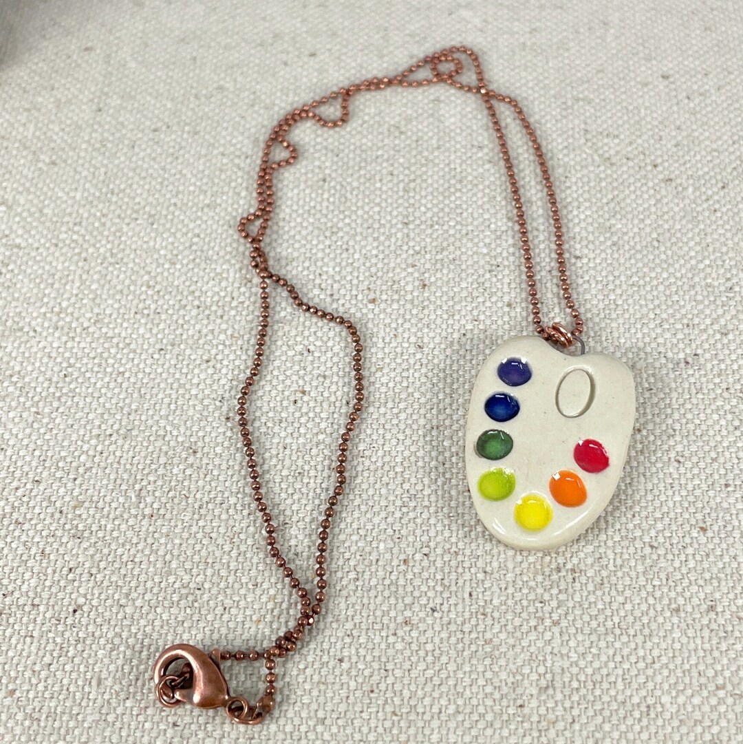 Artist Palette Pendant Necklace, Ceramic, Gemstone, Handmade Jewelry