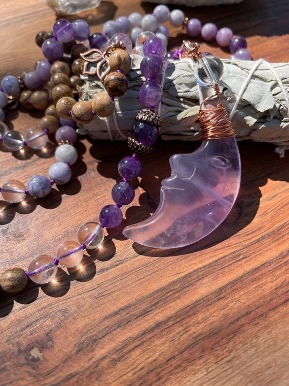 108 Bead Hand knotted Sandalwood & Gemstone Mala Necklaces 108 Bead Hand knotted Sandalwood & Gemstone Mala Necklaces