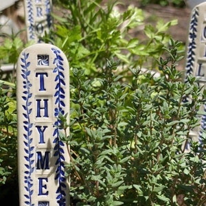 Blue and White Large Garden Plant Markers, Oversized Ceramic Plant Tags, Gardening Gift image 10