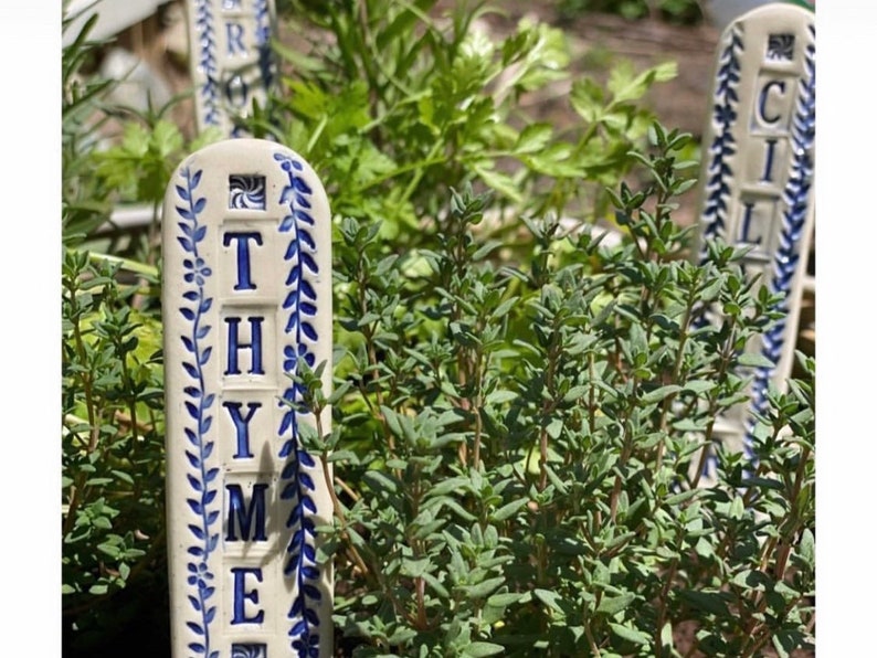 Blue and White Large Garden Plant Markers, Oversized Ceramic Plant Tags, Gardening Gift image 10