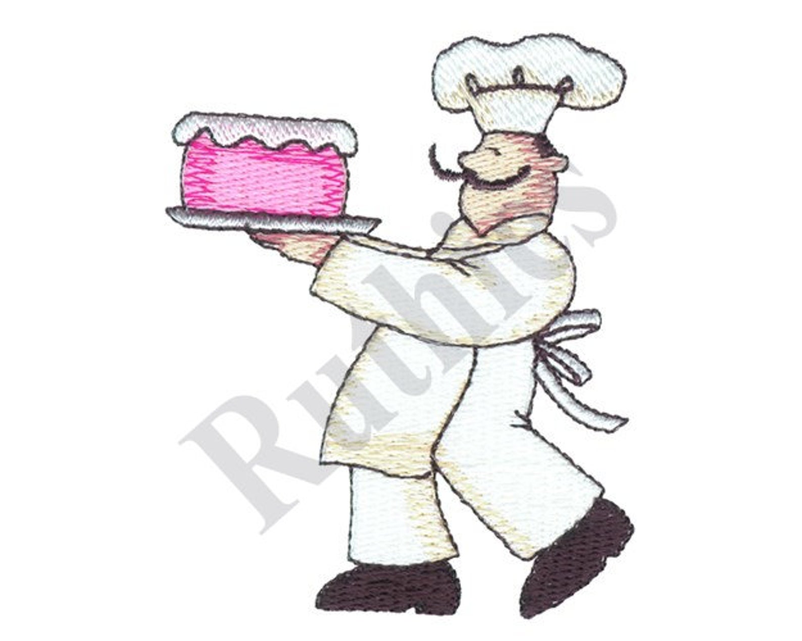 Chef With Cooking Utinsils Redwork Embroidery