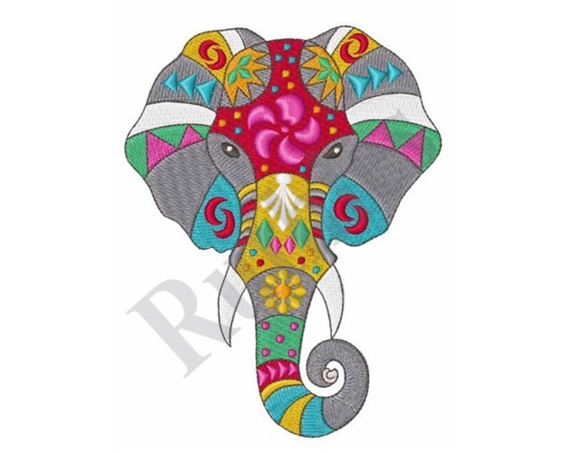 Decorated Elephant Machine Embroidery Design Etsy