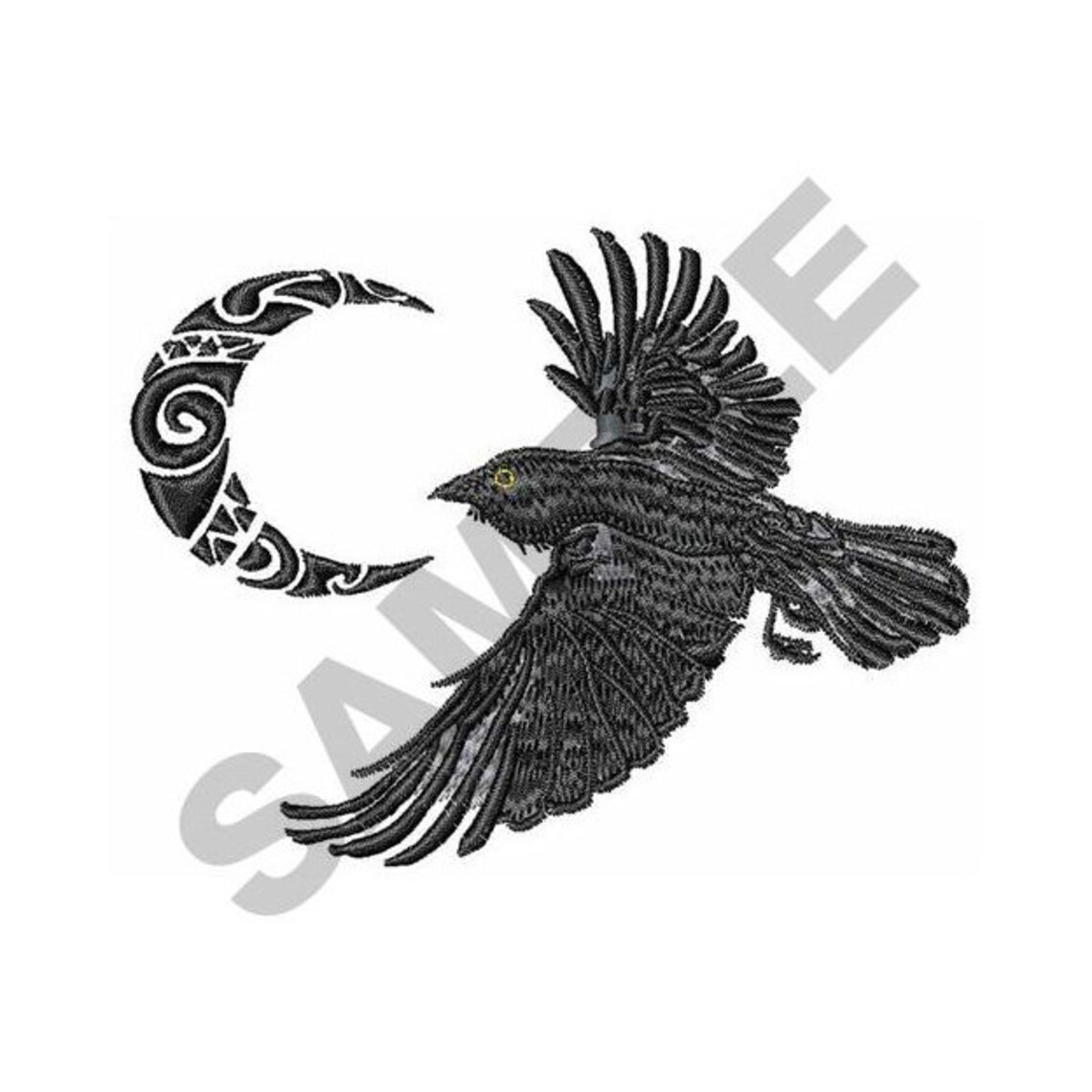 Raven And Moon Embroidery Design Machine Embroidery Etsy