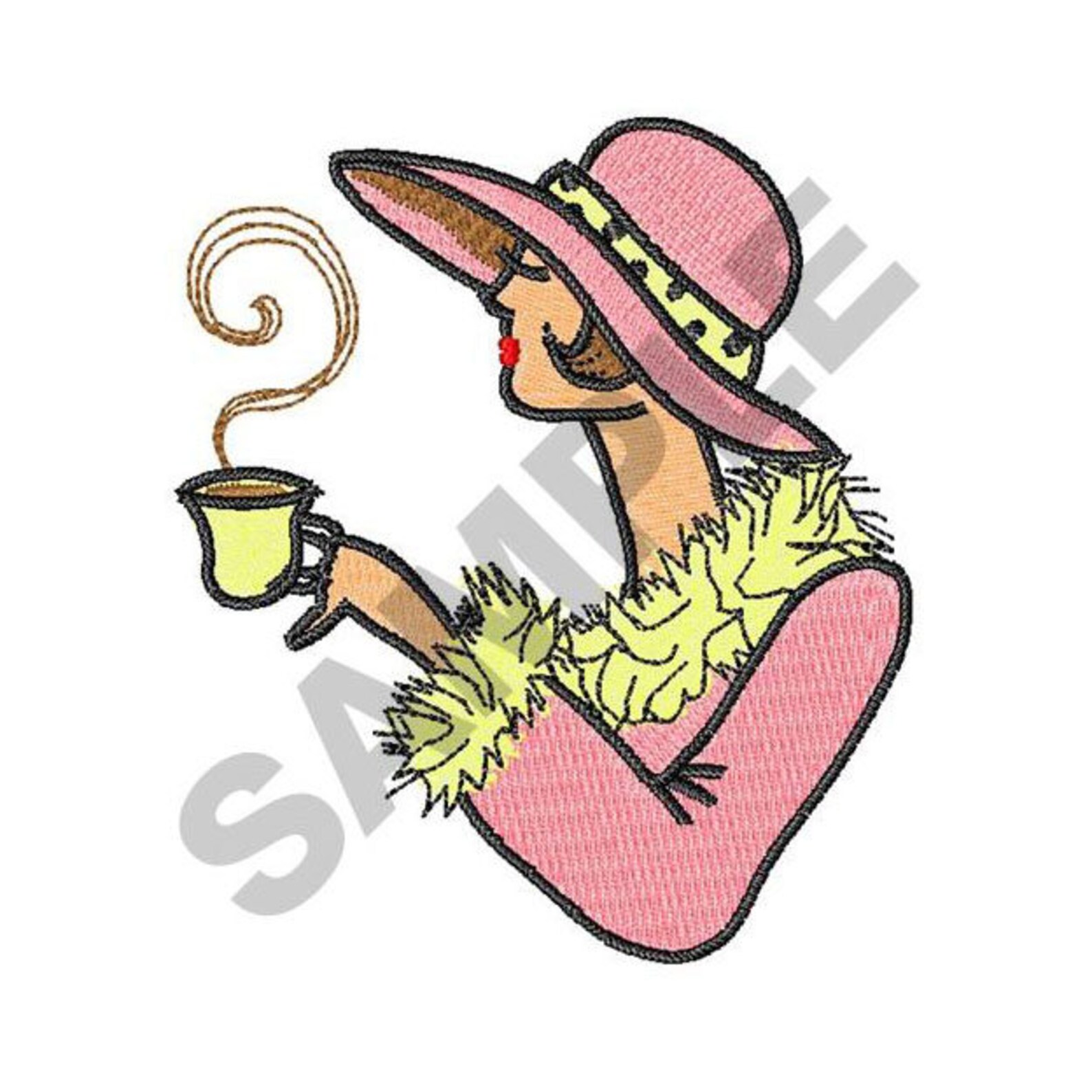 Woman with coffee embroidery design machine embroidery  etsy Woman with coffee embroidery design machine embroidery  etsy