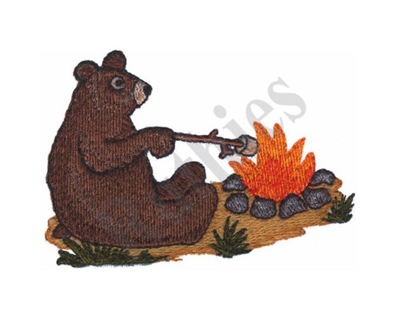 Bear Roasting Marshmallows Machine Embroidery Design | Etsy