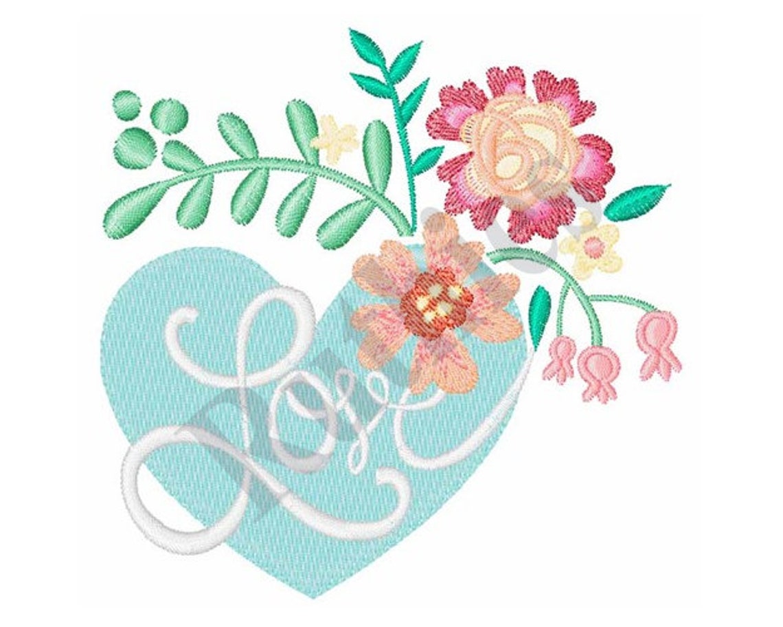 Floral love heart machine embroidery design  etsy