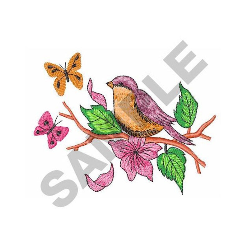 Robin and Butterflies Embroidery Design Machine Embroidery Etsy