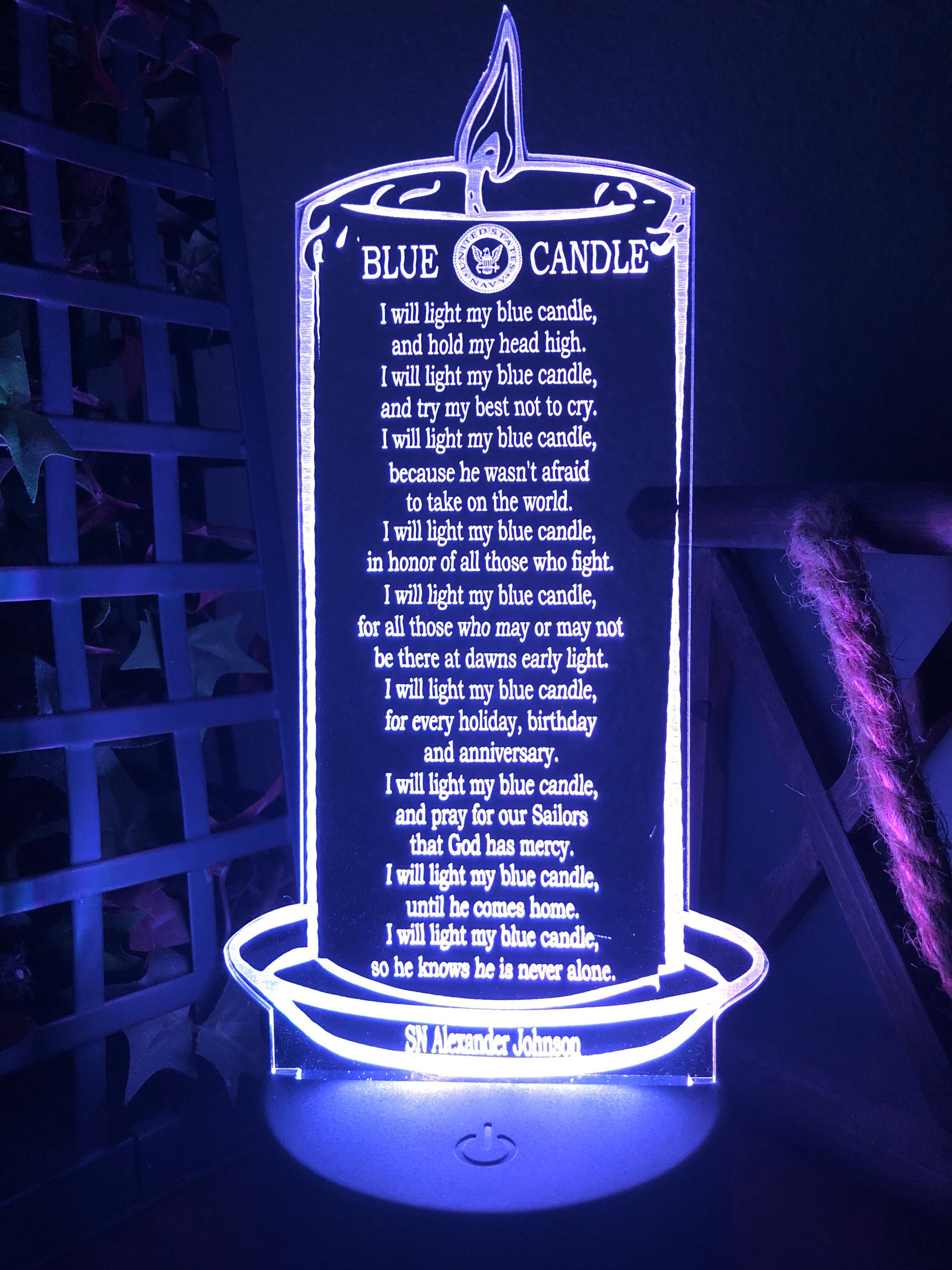 US NAVY 懐中電灯&ネームプレート Personalized Navy Sailor LED Acrylic Blue Candle Poem Light - Etsy