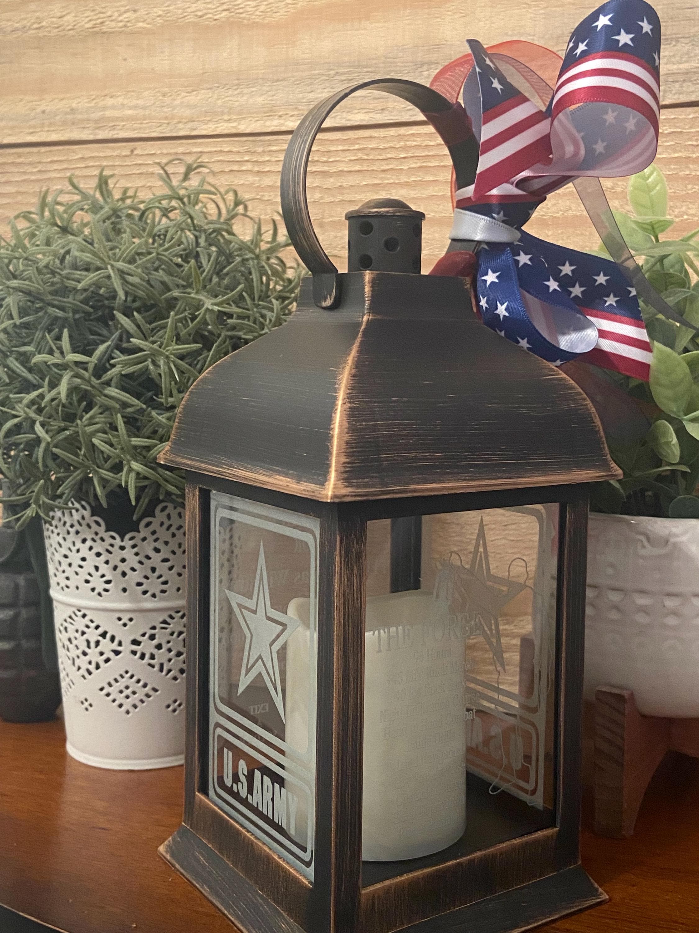 Personalized Army Forge Lantern – Etched Glass, Soldiers Creed