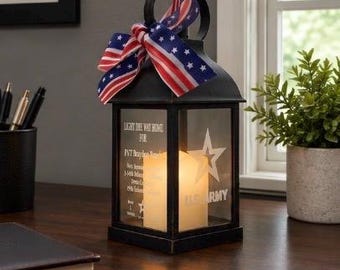 Army Forge Lantern — Personalized Boot Camp / Basic Training Keepsake Gift Etched Glass Panels with Soldiers Creed