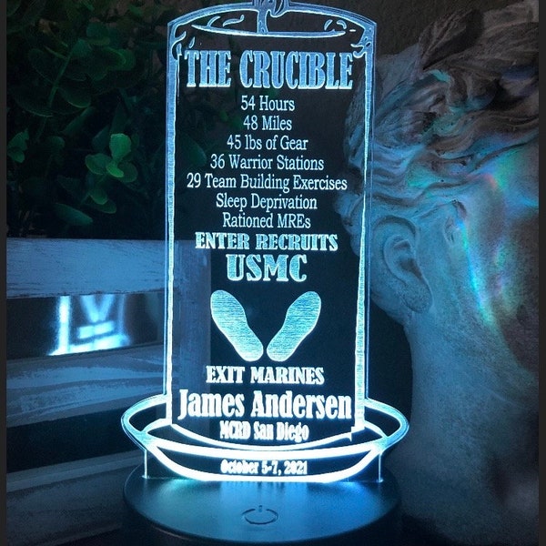 USMC Crucible Candle Style Acrylic Personalized Light. Official Hobbyist of the USMC; License number 330-23