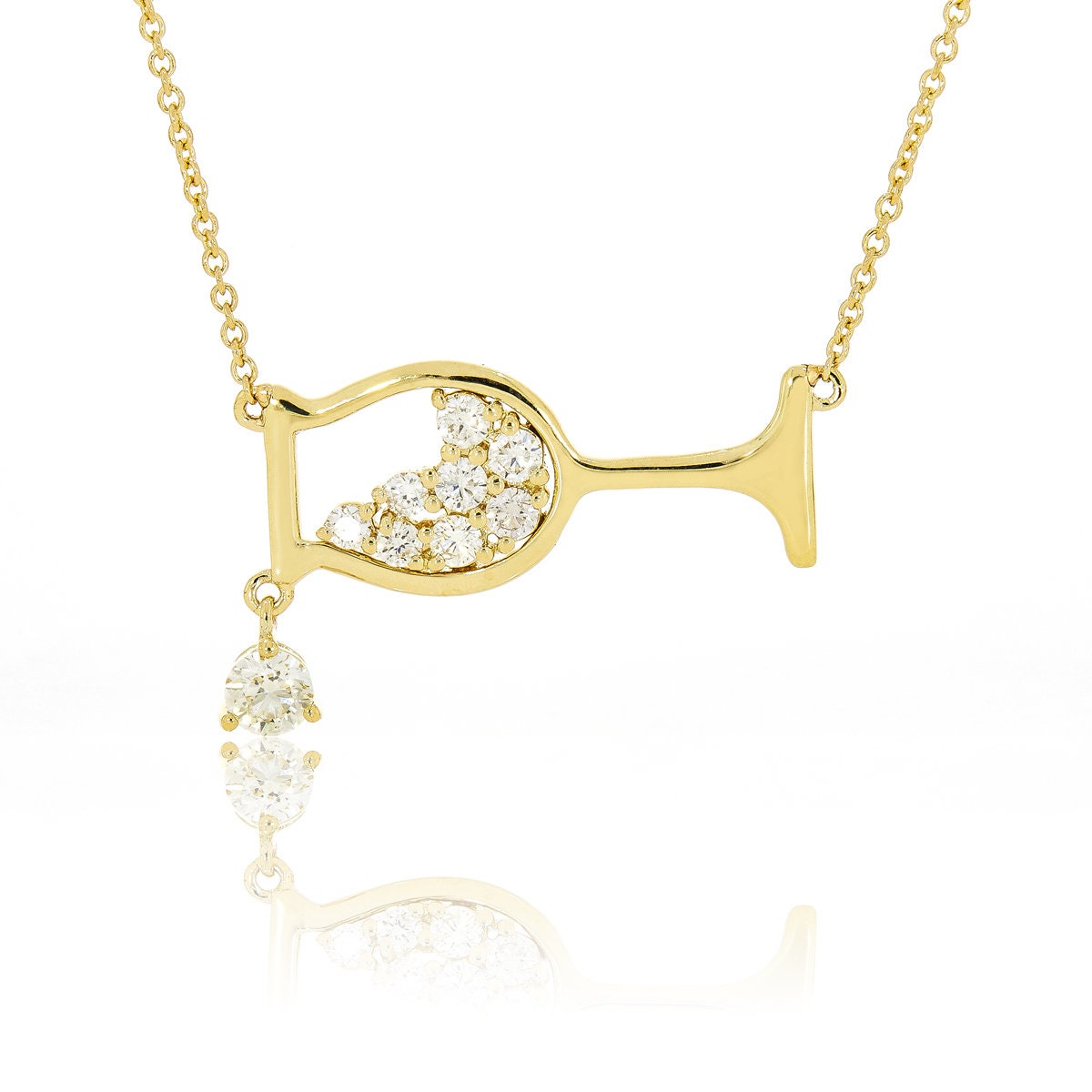 14K Yellow Gold 0.50 CT Diamond Wine Glass Necklace Etsy