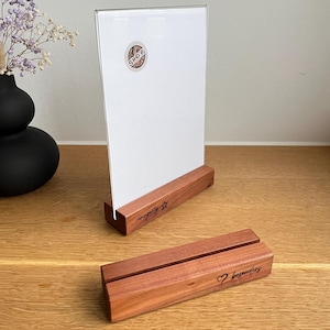 Porte-photo Ben DIN A5 présentoir avec verre acrylique, porte-cartes, support - bois de prunier