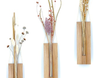 Wall decoration Vivien - wooden vase, test tube, dried flowers