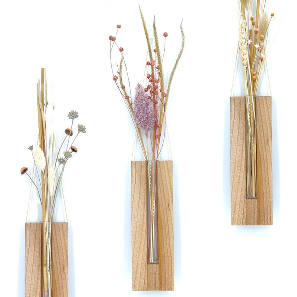 Wall decoration Vivien - wooden vase, test tube, dried flowers