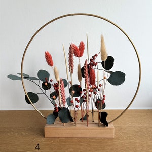 Flowerboard Steffi Trockenblumen Holz Ständer, Kranz Metallring gold / schwarz / weiß personalisierbar mit Blumen-Set 4