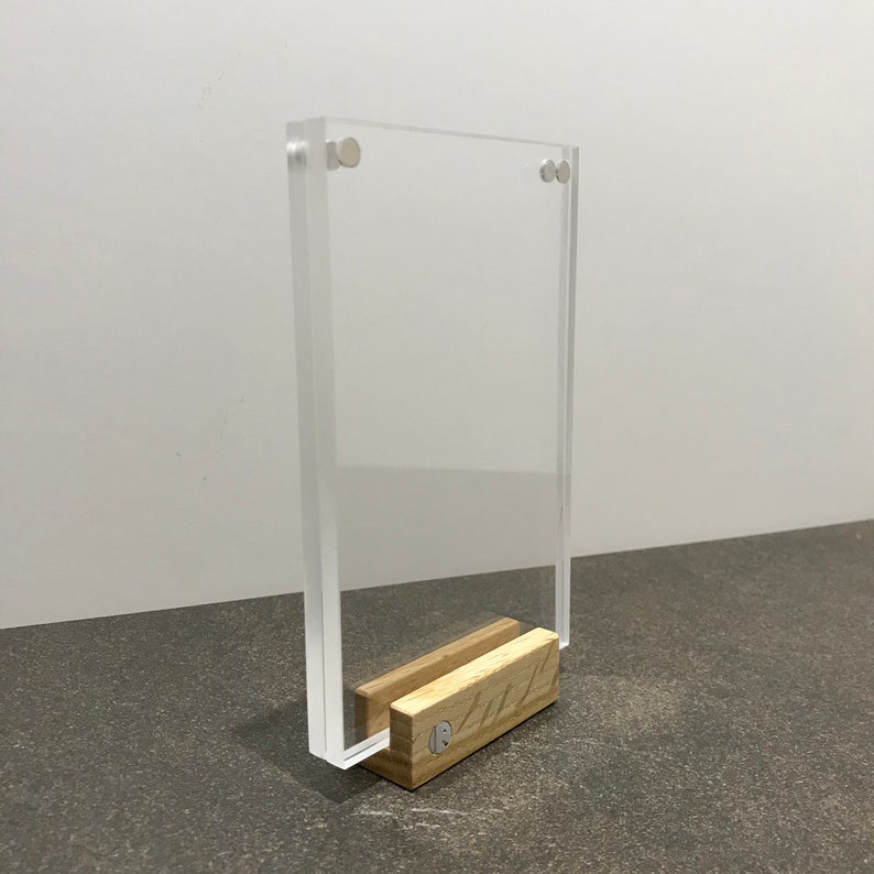 oak card holder stand with acrylic glass plates Picture holder Big Ben 9x14