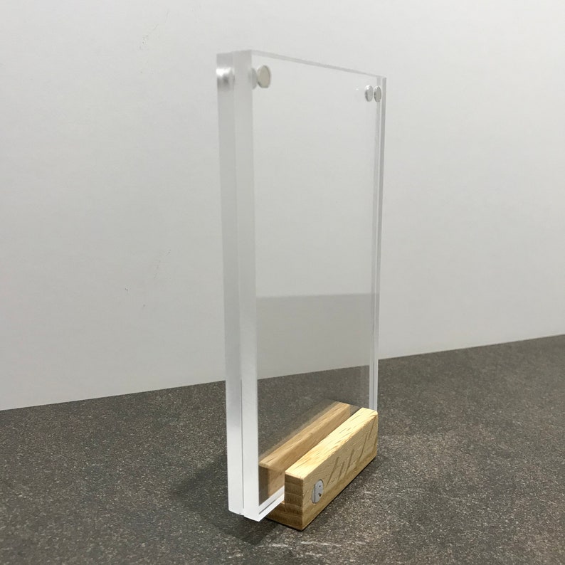 oak card holder stand with acrylic glass plates Picture holder Big Ben 9x14