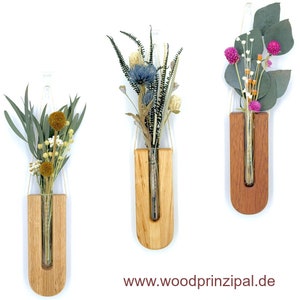 Wanddekoration Viktoria - Holzvase, Reagenzglas, Trockenblumen