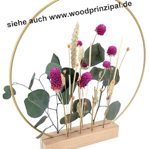 Flowerboard Steffi Trockenblumen Holz Ständer, Kranz Metallring gold / schwarz / weiß personalisierbar Bild 2