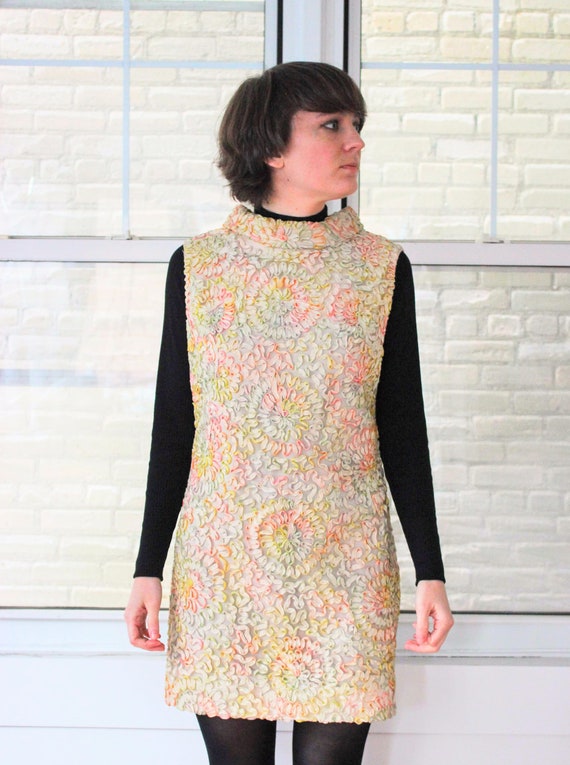 Vintage 60s Sleeveless Pastel Lace Mini Dress wit… - image 7