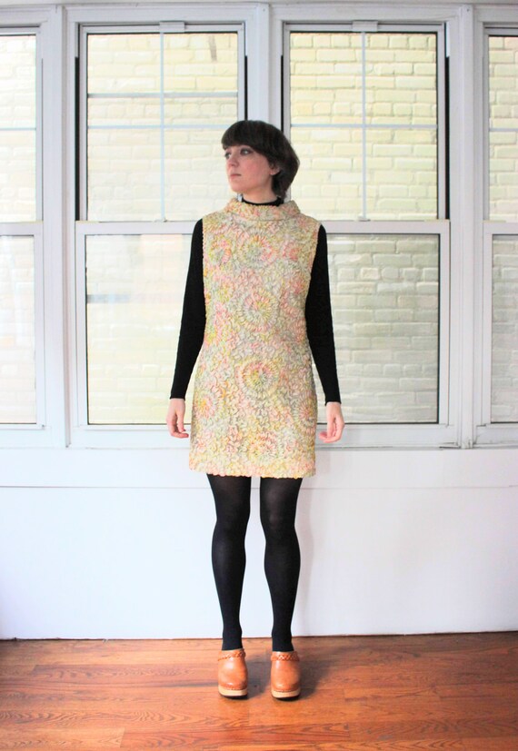 Vintage 60s Sleeveless Pastel Lace Mini Dress wit… - image 2