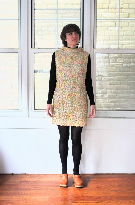 Vintage 60s Sleeveless Pastel Lace Mini Dress wit… - image 8