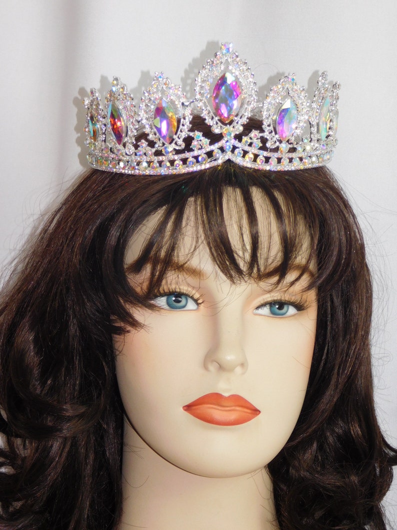 AB Iridescent Crystal Tiara Silver Rhinestone Crown Modern Headpiece Queen Crown 1212 Bridal Pageant Wedding Crown