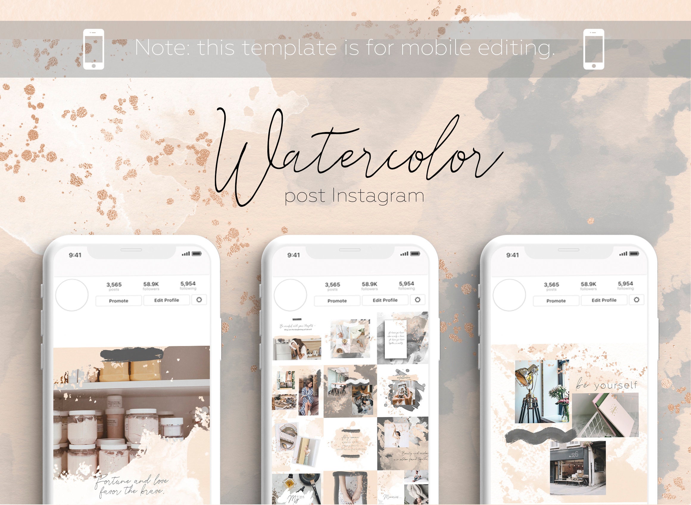 Instagram Posts Template Pink Rose Watercolor Post Templates Social Media Pack Canva For Mobile Edit