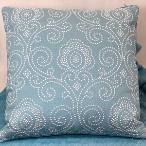 Teal Embroidered linen. Megan pillow