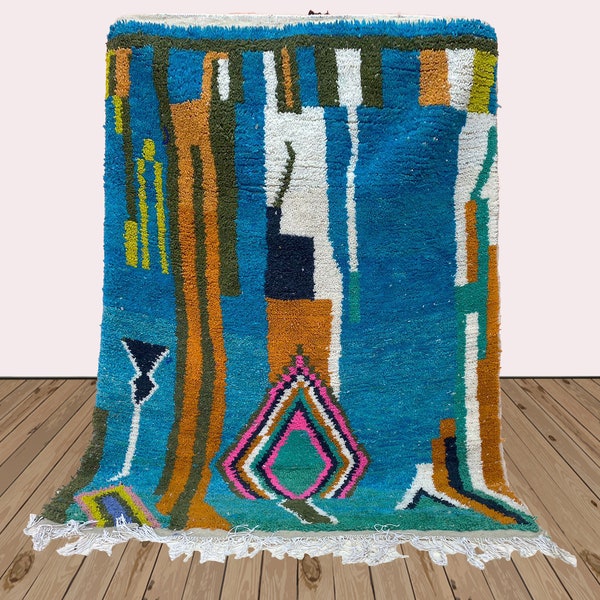 Vibrant Moroccan Berber Wool Area Rug, Handmade Rug with Abstract Design!